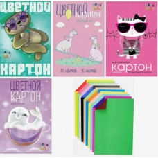 Картон цветной двухсторонний А4, 10 листов, 20 цветов "Мультики" мелованный