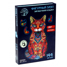 Пазлы деревянные фигурный «Кот мандала» 144 элемента