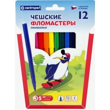 Фломастеры CENTROPEN, 12 цв., "Пингвины"смываемые