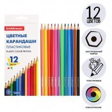 Карандаши 12 цветов, Erich Krause, пластик, шестигранные, 2,6 мм. грифель