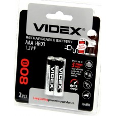 Аккумулятор VIDEX HR03/AAA 800mAh 2BL (LSD, низк. саморазряд) (2/20/200) 1 шт.