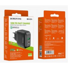 Сетевое зарядное устройство BOROFONE BA46A Premium 1xUSB + 1xUSB-C, 3A, 18W, черный